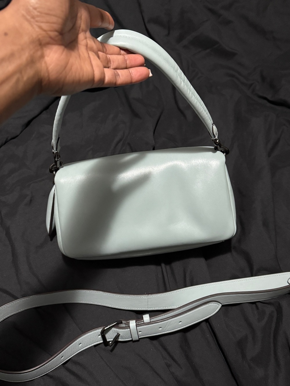 COACH Pale Blue Leather Shoulder Bag with Detachable Strap - Picture 3 of 4
